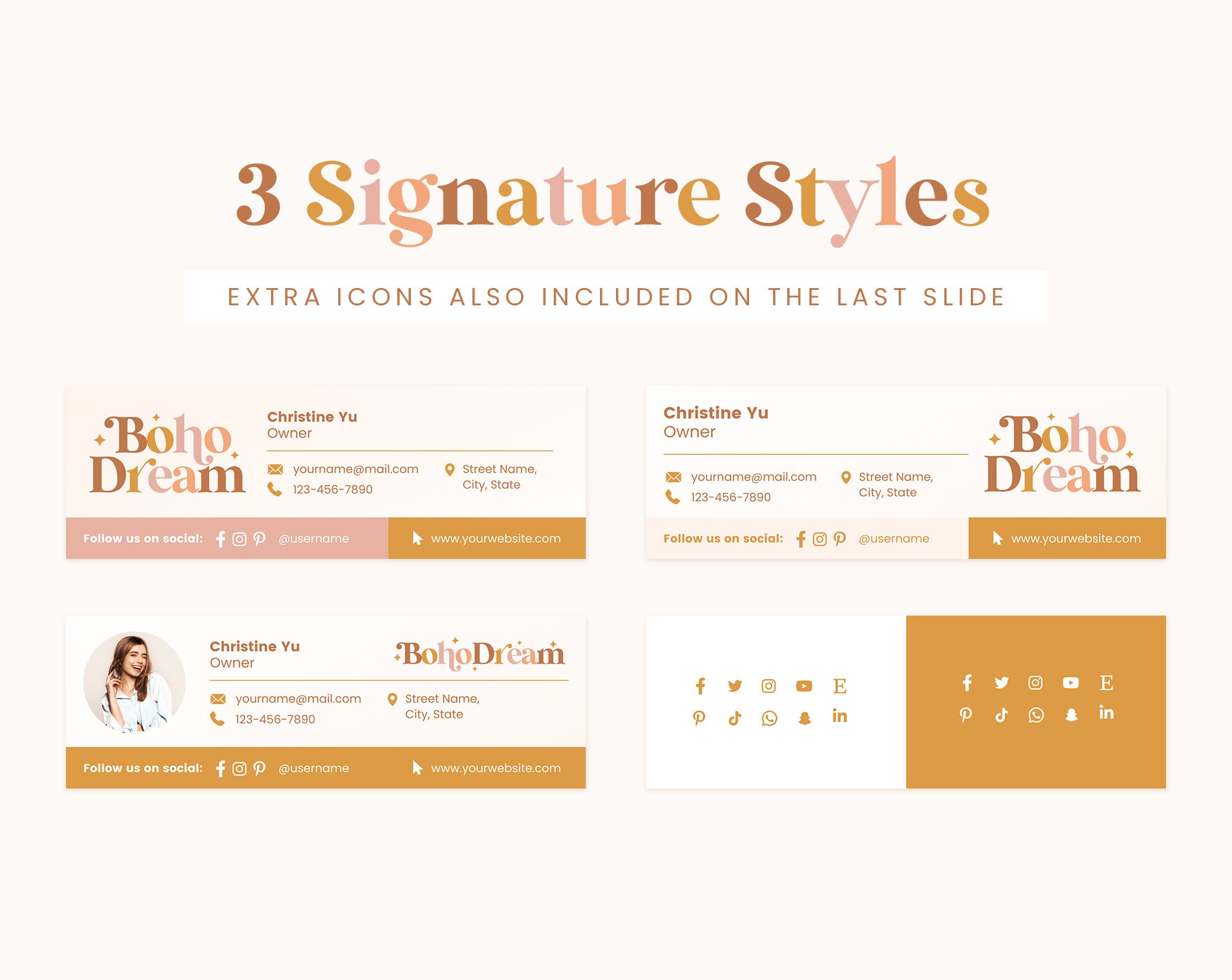 Email Signature Template Editable in Canva, Boho Beige Brown Gold ...