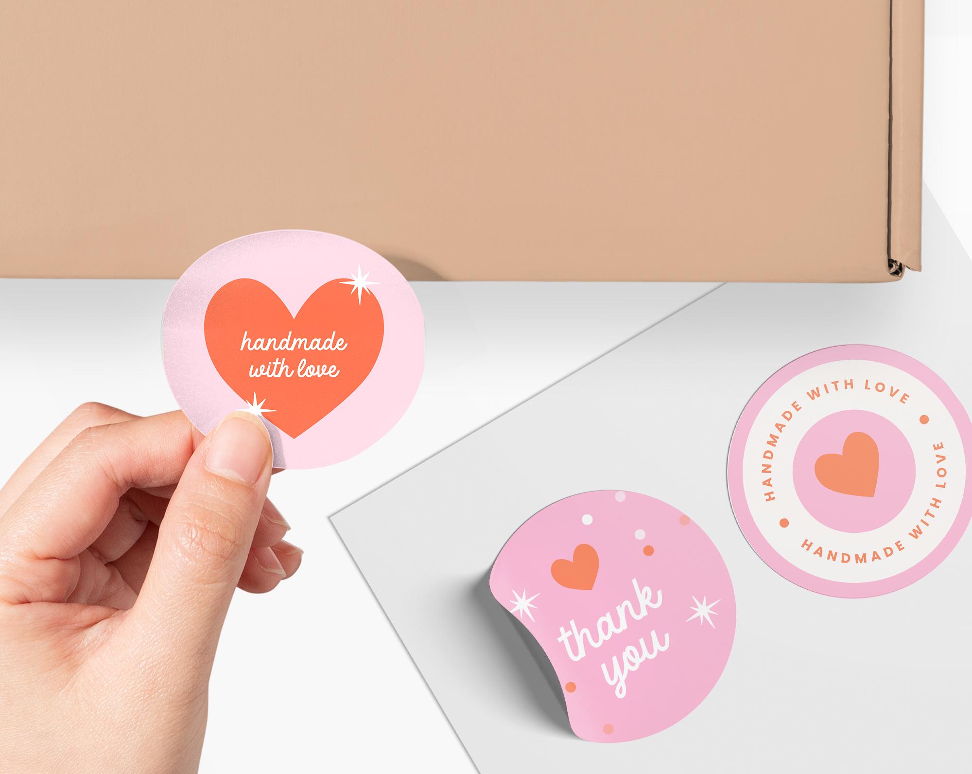 Stickers for Packaging Editable Canva Template in Pink Red Hearts ...