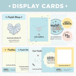 Schede espositive Modello Canva modificabile Design estetico blu pastello giallo Schede di supporto personalizzabili per modello di esposizione del prodotto - PTB