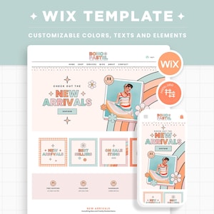 Wix Template in Boho Pastel Rainbow Groovy Cute Wix Website Theme, Editable Canva Customizable Shop Design Templates, Wix Theme Design - BPT image 1