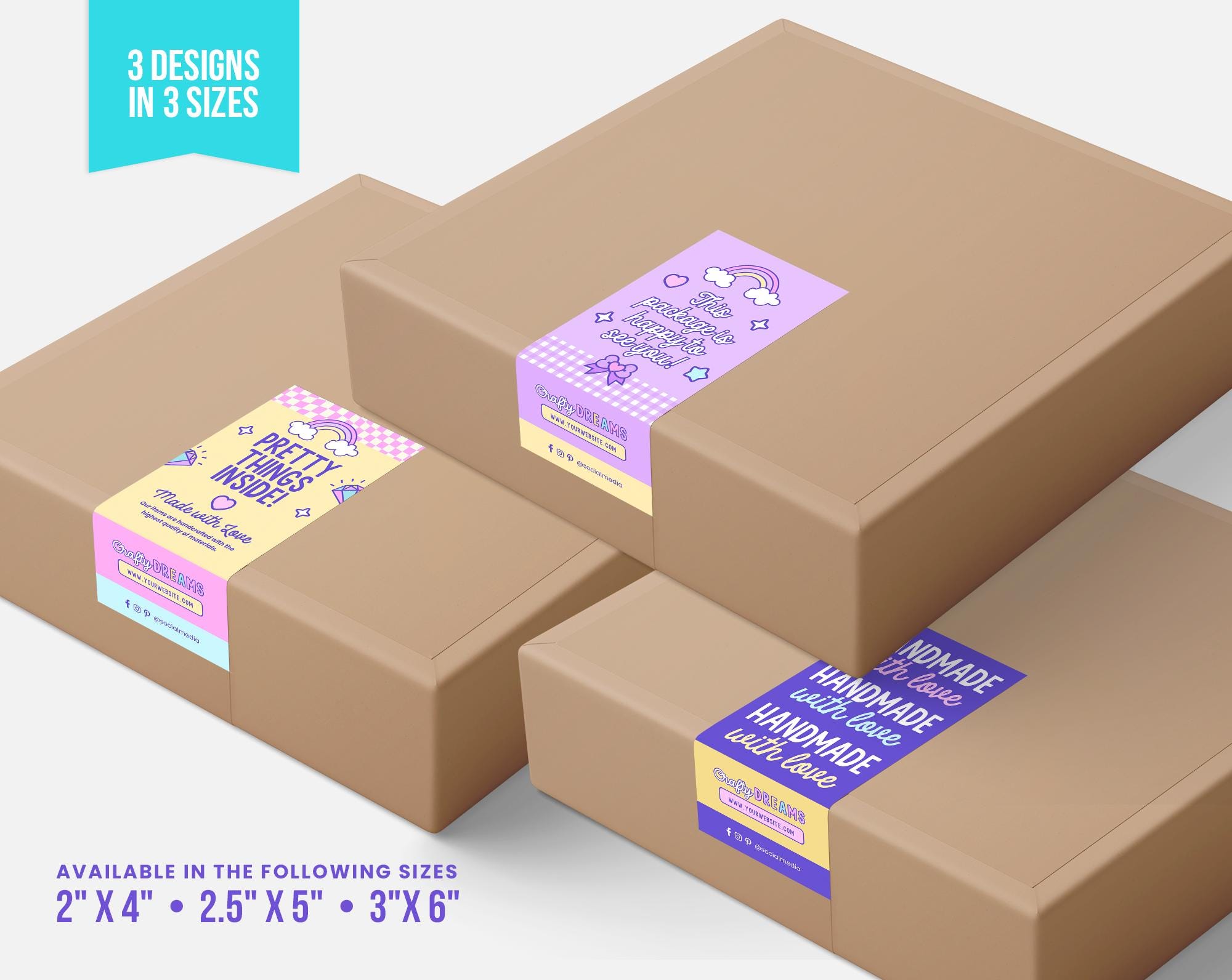 Editable Box Label Canva Template Purple Pink Blue Bright Rainbow ...
