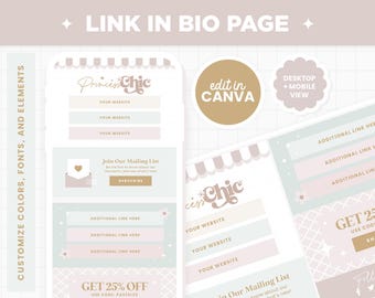 Link in Bio Canva Editable Template in Pink Mint Colors Instagram Link Landing Page Cute Chic Elegant Link in Bio Page Design - PCH