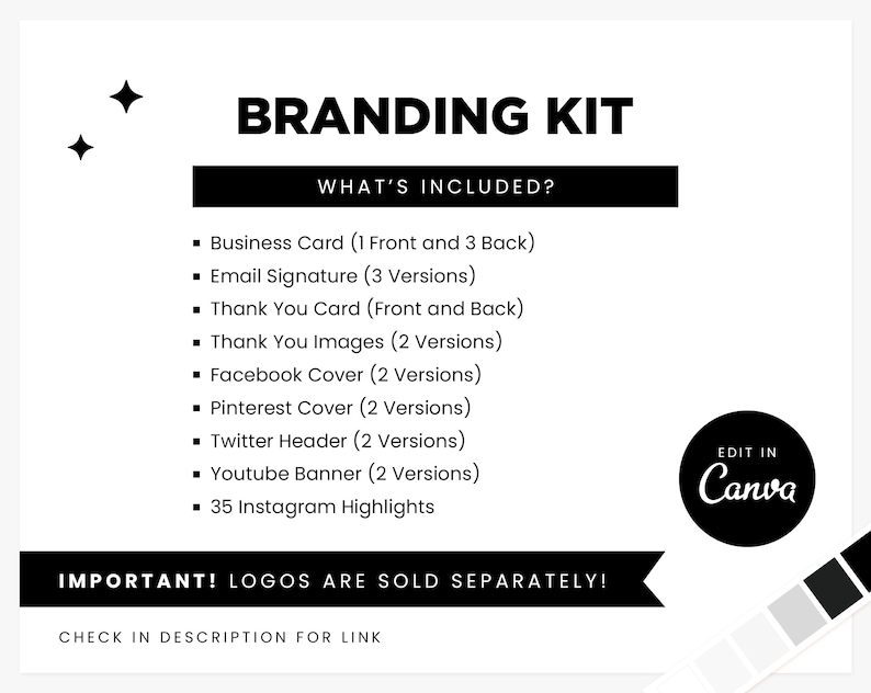 Branding Kit Black and White Minimalist Canva Templates Editable ...