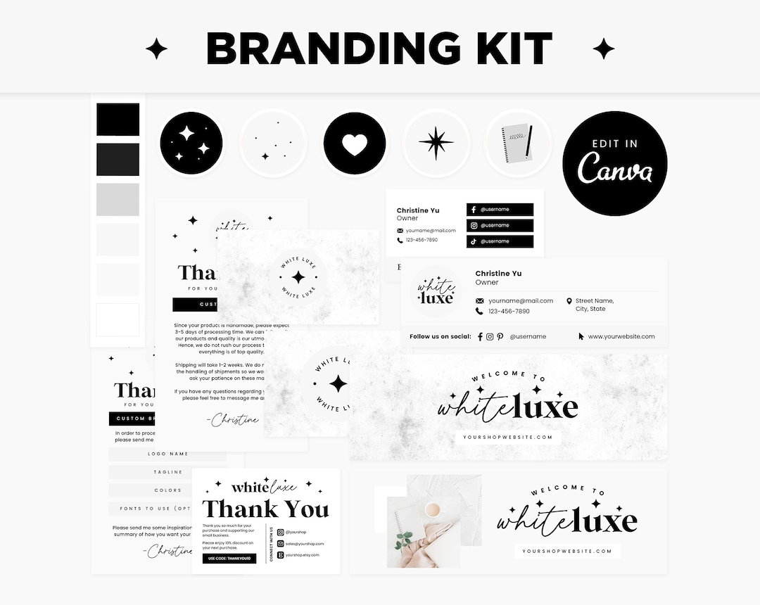 Branding Kit Black and White Minimalist Canva Templates Editable ...