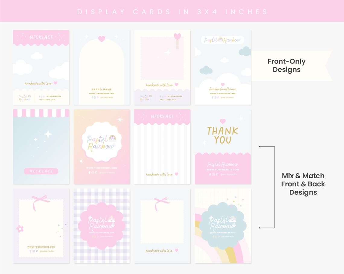 Editable Backing Paper Display Cards Editable Canva Template Pastel Rainbow Blue Pink ...