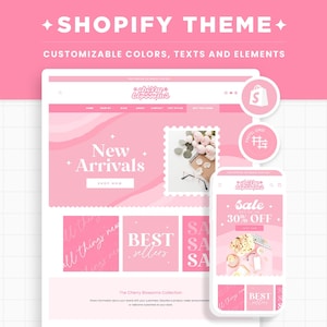 Pink Shopify Theme, Shopify 2.0, Editable Canva Banners, Cherry Blossoms Sakura Boutique, Feminine, Aesthetic Design - CBS