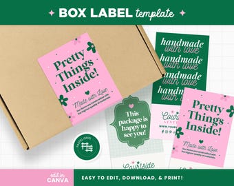 Editable Box Label Canva Template Black in Courtside Aesthetic Customizable Packaging Seal Sticker Template - CSA