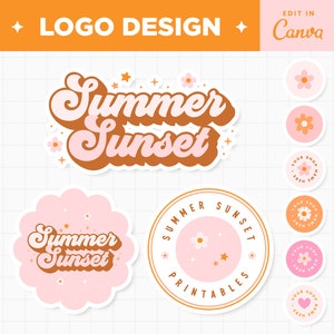 Edytowalne logo w kolorach różu i pomarańczu Zachód słońca Projekt logo Dostosowywalne kolory Branding Sklep butikowy Logo małej firmy w kolorach lata - SSS