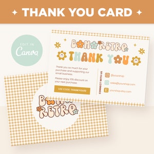 Dankeskarten-Vorlage bearbeitbar in Canva, Boho Groovy Beige Regenbogen Ästhetik Anpassbare Dankeskarten-Design in Boho Retro - BRT
