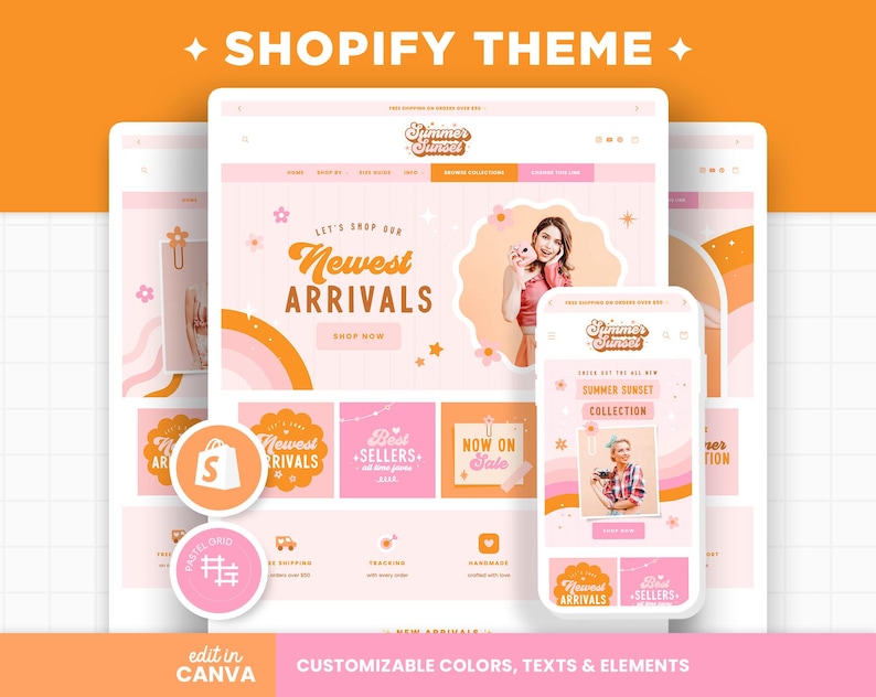 Shopify Background Color Shopify Theme Pink Orange Sunset Colors Customizable Shopify Template ...