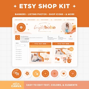 Etsy Shop Bundle Boho Colors Etsy Banner Templates Branding Shop Kit in Bright Boho Collection Bright Boho Canva Editable Etsy Branding BBH image 1