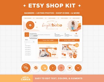 Etsy Shop Bundle Boho Colors Etsy Banner Templates Branding Shop Kit in Bright Boho Collection Bright Boho Canva Editable Etsy Branding BBH