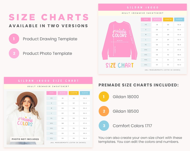 Size Chart and Care Instructions for Gildan 18000, Gildan 18500 ...