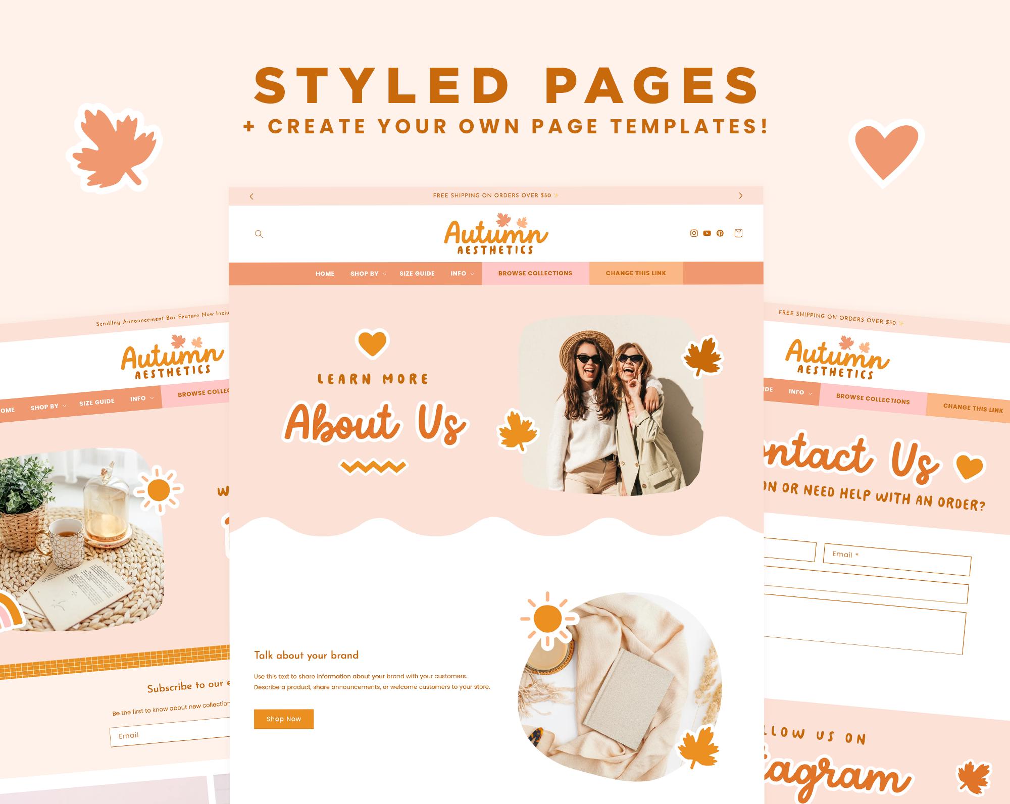 Shopify Fall Theme Shopify Theme Autumn Aesthetics Peach Beige Brown Customizable Shopify ...