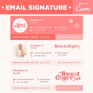 Email Signature Template Editable in Canva, Red Pink Cherry Colors ...