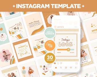 Instagram Posts Template Bundle in Square, Portrait, and Stories in Boho Retro - Canva Editable Social Media Templates - BRT