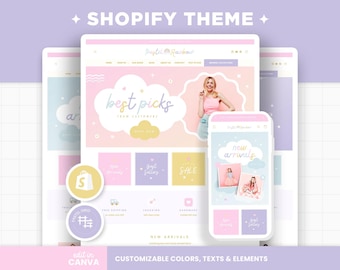 Shopify Theme Pastellregenbogen, anpassbare Farben, bearbeitbare Canva Banner