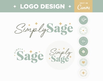 Editable Logo in Sage Green Botanical Colors Aesthetic Simple Logo Design Customizable Color Branding Logo Boutique Shop Small Business Logo