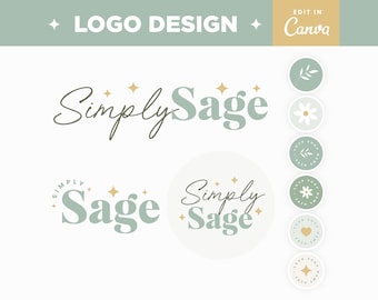 Editable Logo in Sage Green Botanical Colors Aesthetic Simple Logo Design Customizable Color Branding Logo Boutique Shop Small Business Logo