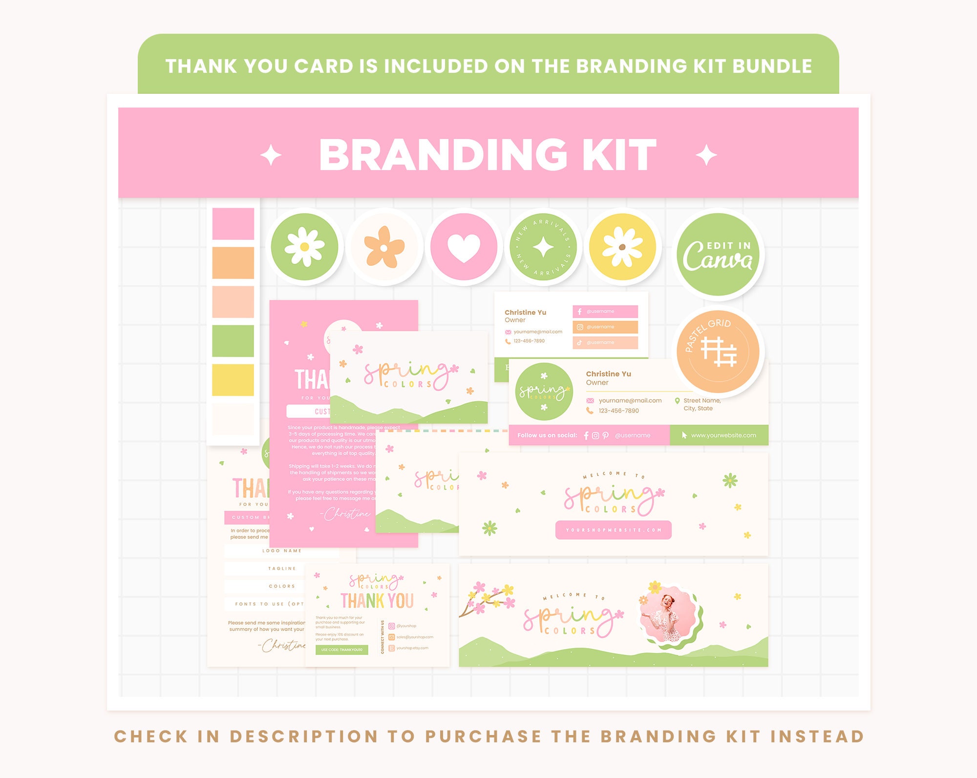 Thank You Card Template Editable in Canva Spring Colorful Rainbow ...