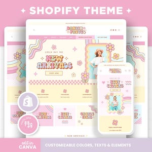 Shopify Theme Danish Pastel Groovy Rainbow Customizable Shopify Template Editable Canva Banners Retro Design Bright Colors Shop Design - DPT