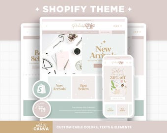 Shopify Theme Blush Pink & Mint, Shopify 2.0, Editable Canva Banners, Boutique, Feminine, Aesthetic Design Girly Cute Elegant Pastel - PCH