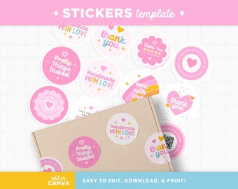 Stickers for Packaging Editable Canva Template in Happy Colors Customizable Shop Sticker Templates - HPC