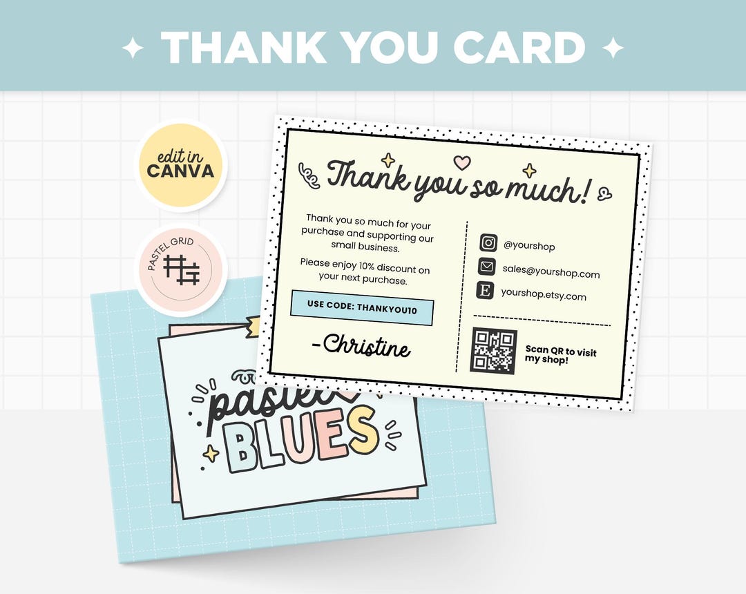 Thank You Card Template Editable in Canva, Pastel Blue Bright Rainbow ...