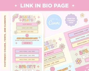 Link in Bio Canva Editable Template  in Danish Pastel Rainbow Colors - Instagram Link Landing Page Cute Colorful Link in Bio Design - DPT