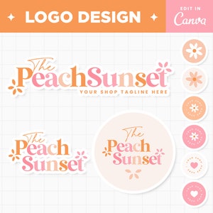 Bewerkbaar logo in perzikroze Oranje Heldere kleuren Esthetisch logo-ontwerp Aanpasbare kleuren Branding Boetiekwinkel Logo voor kleine bedrijven - PSS
