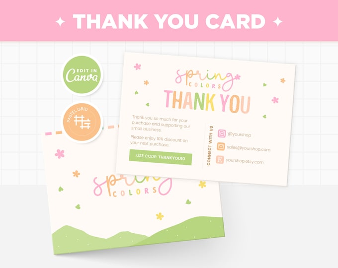 Thank You Card Template Editable in Canva Spring Colorful Rainbow ...