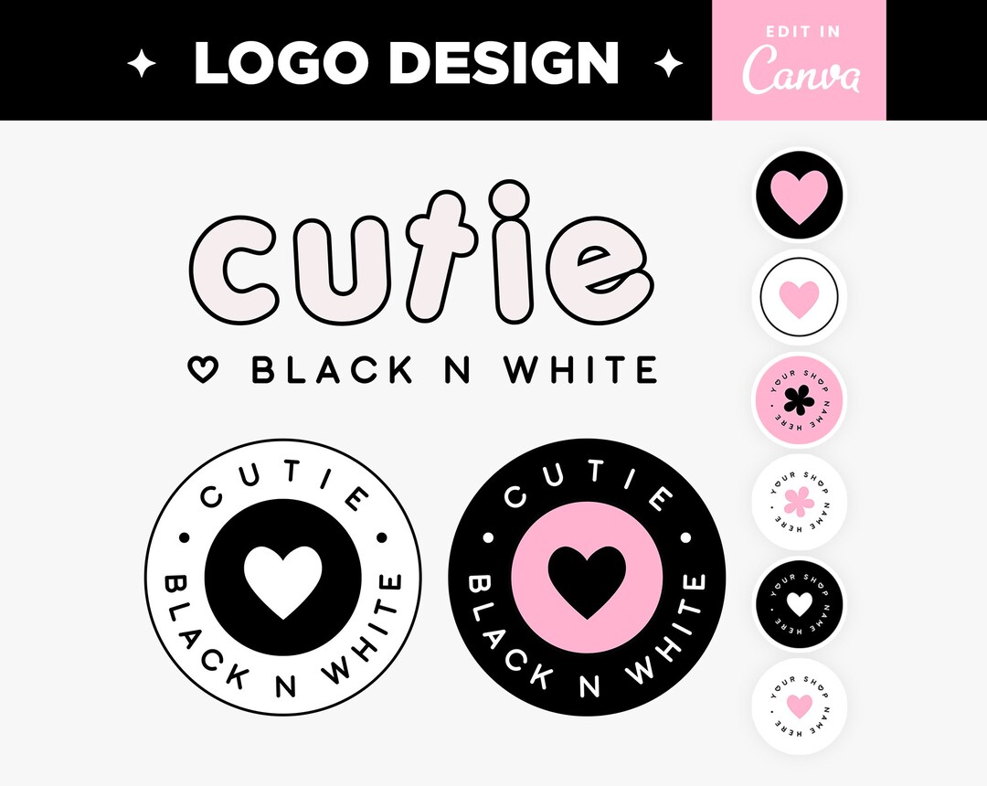 Editable Logo in Black White Pink Cute Logo Design Customizable Colors ...