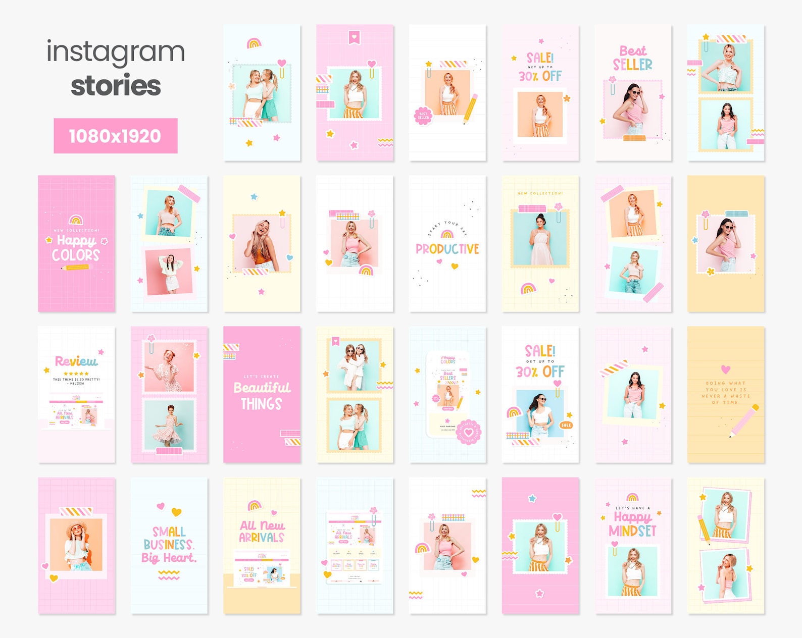 Instagram Posts Template Pastel Groovy Rainbow Colors Bundle in Square ...