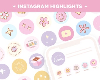 Couvertures de surbrillance Instagram aux couleurs pastel de l'arc-en-ciel danoises - Modèles modifiables Canva pour IG - DPT