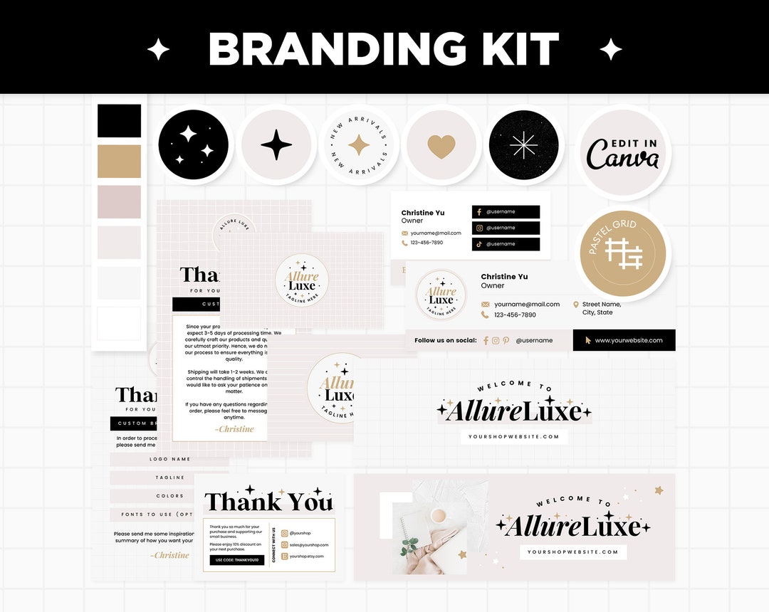 Branding Kit Minimalist Black Canva Templates Editable and Customizable ...