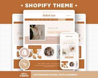 Motyw Shopify Boho Luxe, minimalistyczny szablon Shopify, edytowalne banery Canva, konfigurowalny butik, kobiecy, elegancki i estetyczny Shopify - BLX