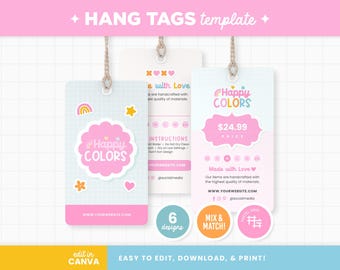 Editable Price Tag Canva Template in Happy Colors Hang Tags for Clothing Business Price Tag Template - HPC