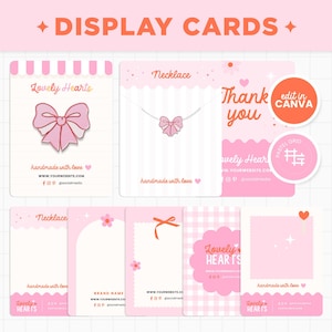 Schede espositive Modello Canva modificabile Cuori Floreali San Valentino Estetico Rosa Rosso Schede di supporto personalizzabili per modello di esposizione del prodotto LLH