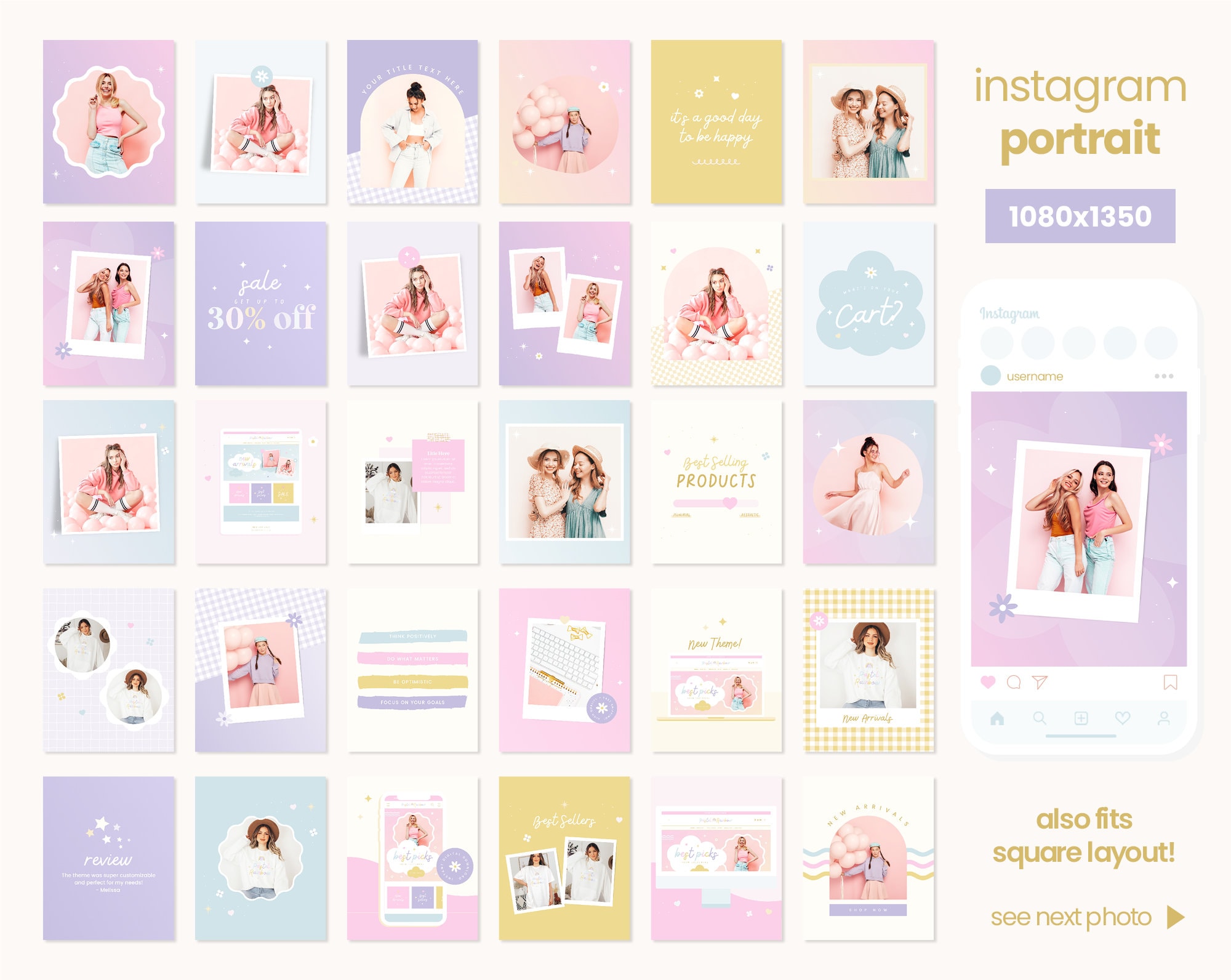 Instagram Posts Template Pastel Rainbow Colorful Bundle in Square ...