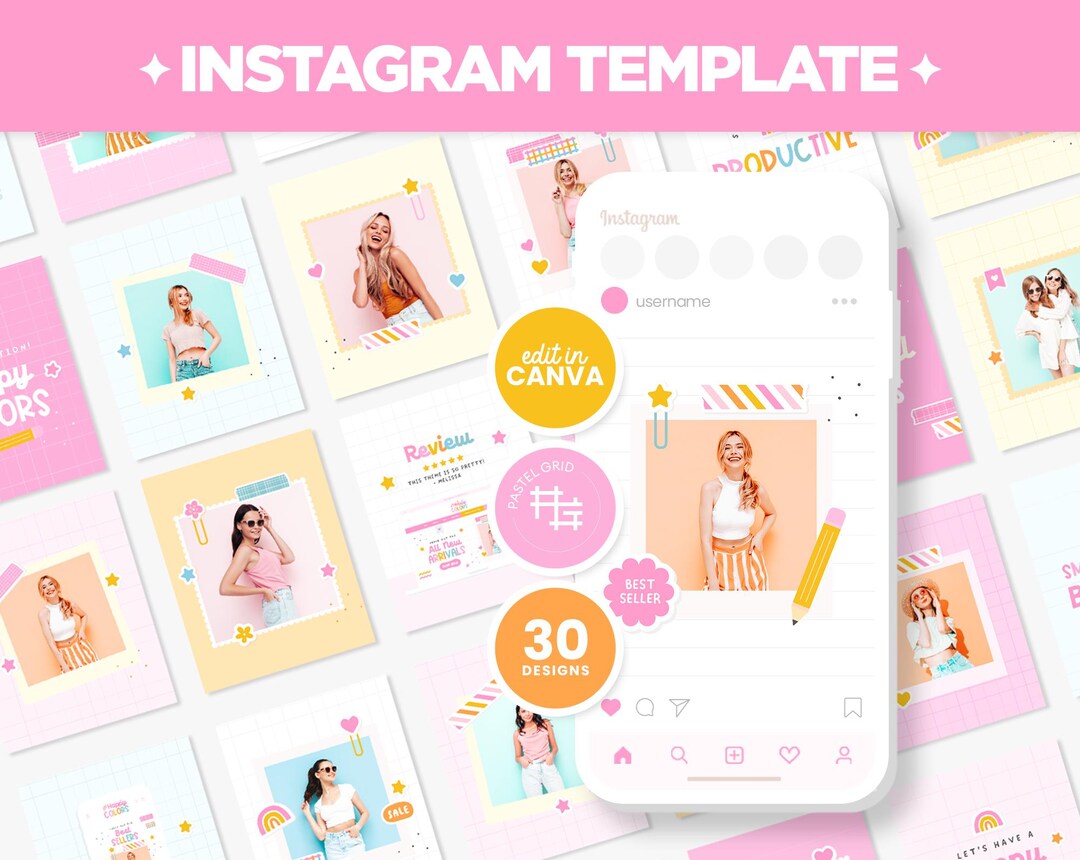 Instagram Posts Template Pastel Groovy Rainbow Colors Bundle in Square ...
