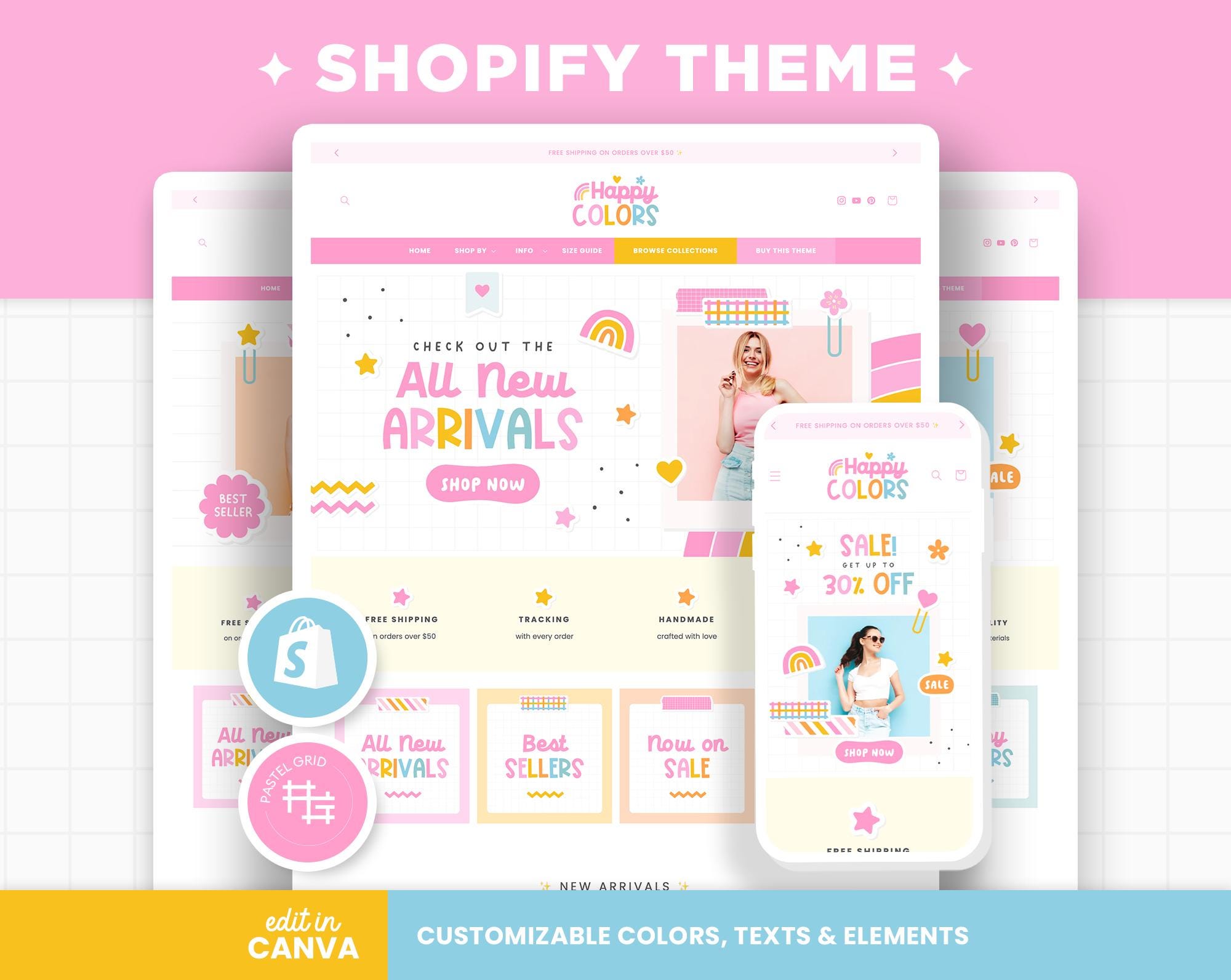 Shopify Background Color Shopify Theme Rainbow Bright Happy Colors Customizable Shopify Template ...