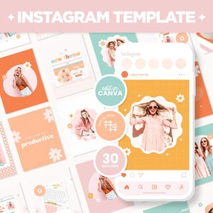 Instagram 投稿テンプレート グルーヴィーなボヘミアン パステル バンドル スクエア ポートレート ストーリー Canva 編集可能なピンク オレンジ キュートなソーシャル メディア テンプレート - GVB