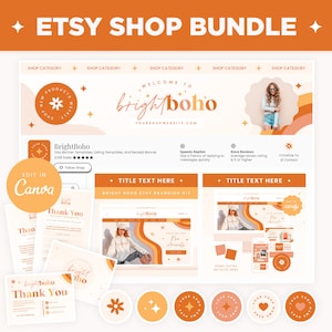 Etsy Shop Bundle Boho Colors Etsy Banner Templates Branding Shop Kit in Bright Boho Collection Bright Boho Canva Editable Etsy Branding BBH