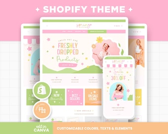 Shopify Theme Frühling Bunt Anpassbare Farben Shoprise Vorlage Bearbeitbare Canva Banner Shop Feminine Helle Ästhetische Pastell Design - SCO