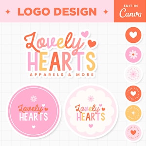 Logo modificabile in rosso rosa cuori floreale colorato design del logo estetico colori personalizzabili marchio boutique negozio piccola impresa logo - LLH