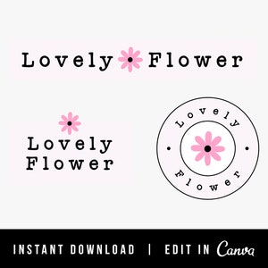 Editable Logo in Canva Flower Minimalist Floral Logo Design Customizable Typewriter Effect Logo Style Pink Black Feminine Branding Logo