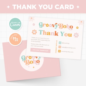 Dankeskarten-Vorlage bearbeitbar in Canva, Groovy Boho Pastell Anpassbare Karte Canva Dankeskarten-Design in Groovy Boho Collection - GVA
