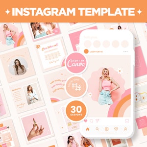 Instagram Posts Template Bundle in Square, Portrait, and Stories in Peach Sunset - Canva Editable Social Media Templates