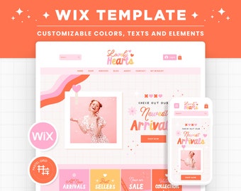 Wix Template in Red Pink Valentines - Colorful Rainbow Pink Wix Website Theme, Editable Canva Customizable Wix Web Shop Design Templates
