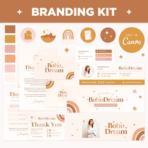 Branding Kit Boho Beige Brown Canva Templates Editable Business Cards, Thank You Cards, Facebook Cover Instagram Highlights Youtube Twitter